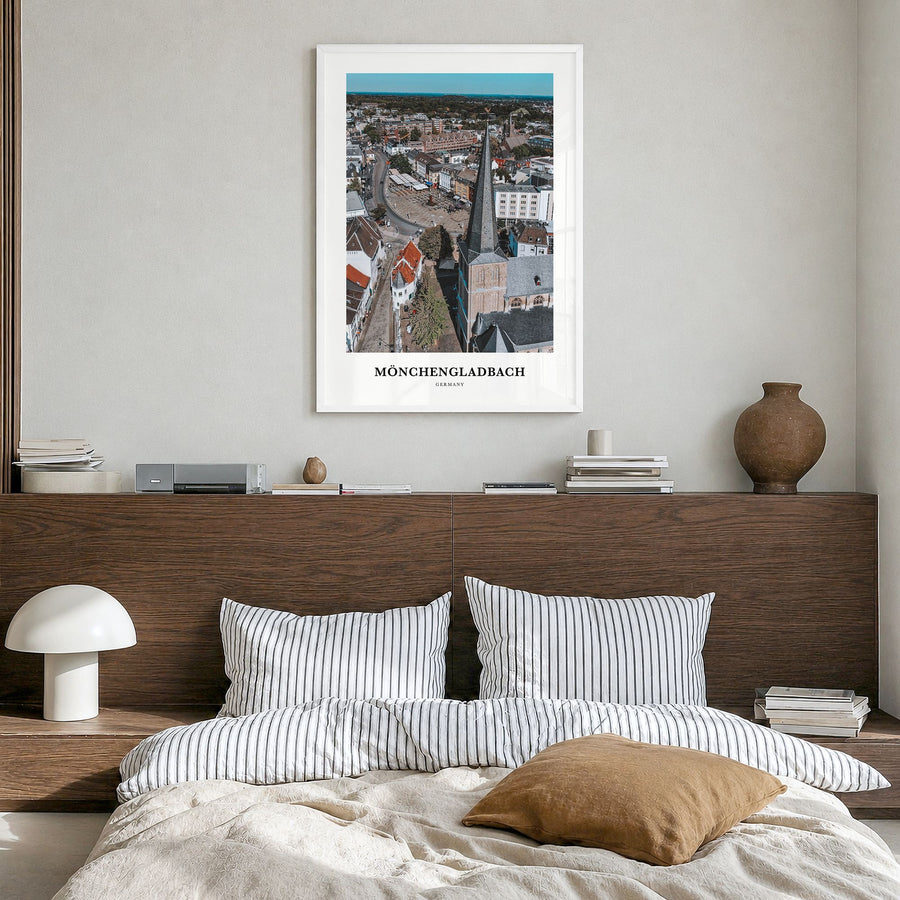 Mönchengladbach Classic Poster in a white wood frame, hanging in a bedroom
