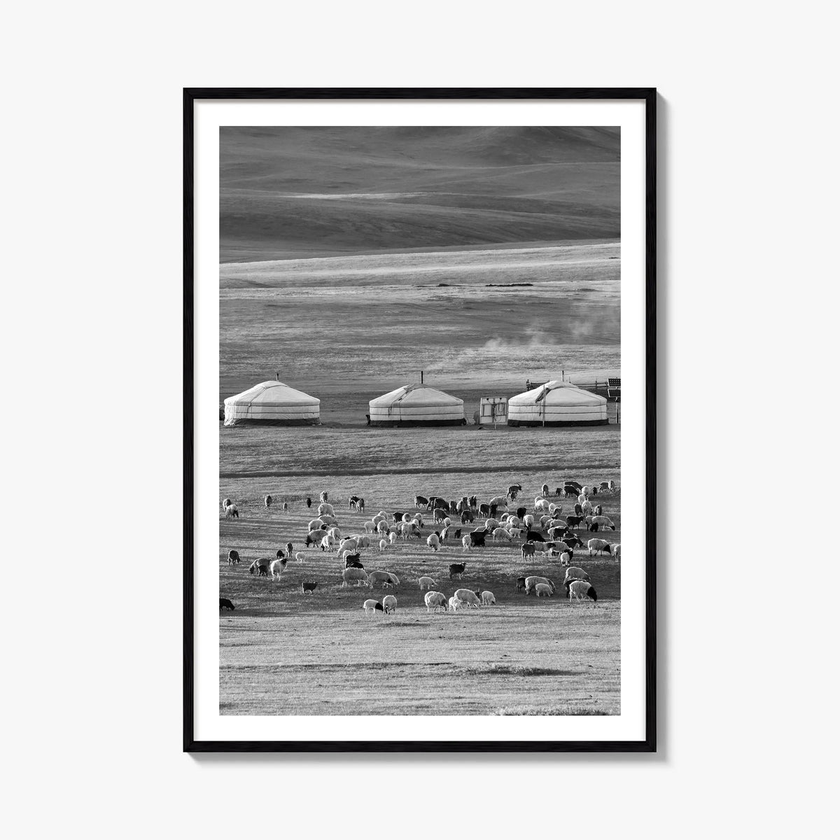 Mongolia black & white photo poster of Asia – vertical wall art, unframed print shown in interior mockup