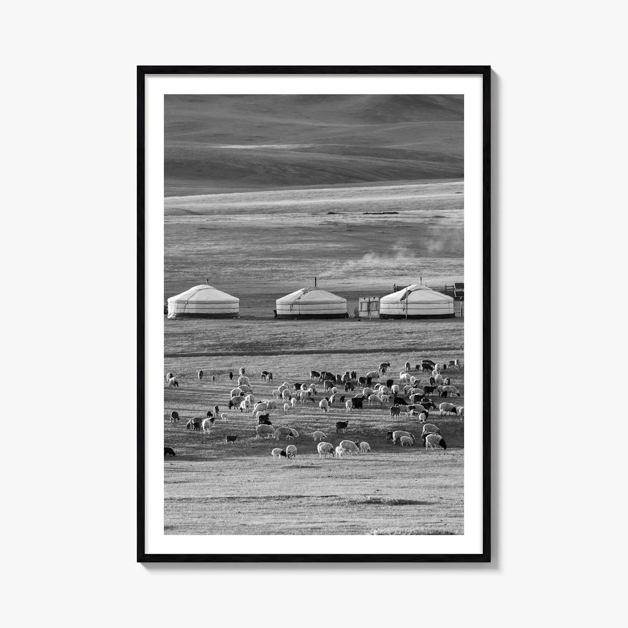 Mongolia black & white photo poster of Asia – vertical wall art, unframed print shown in interior mockup