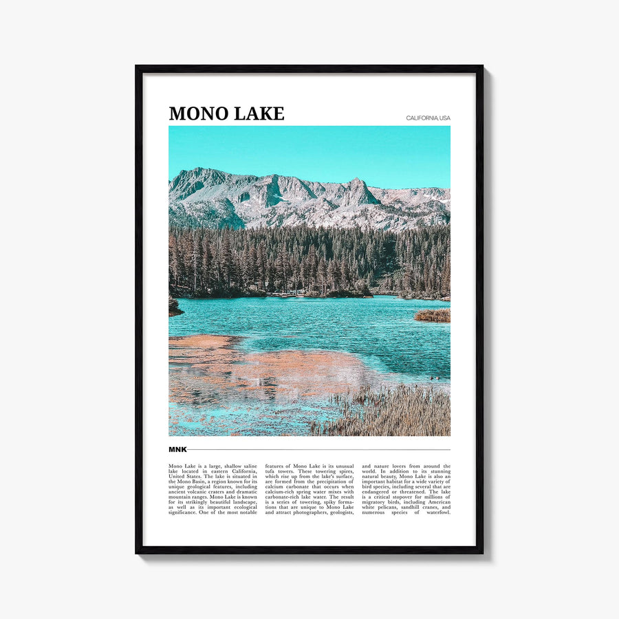 Mono Lake colorful travel poster of California, USA – vertical wall art, unframed print shown in interior mockup