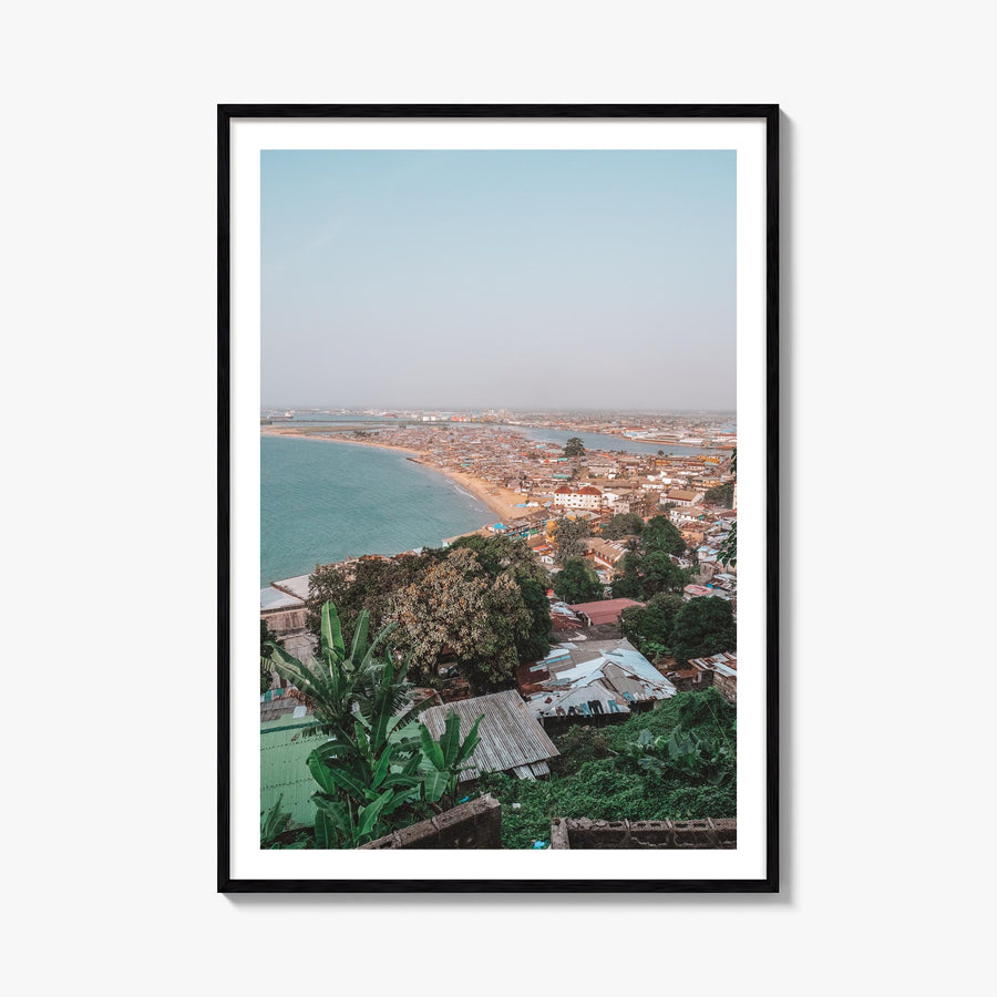 Monrovia colorful photo poster of Liberia – vertical wall art, unframed print shown in interior mockup