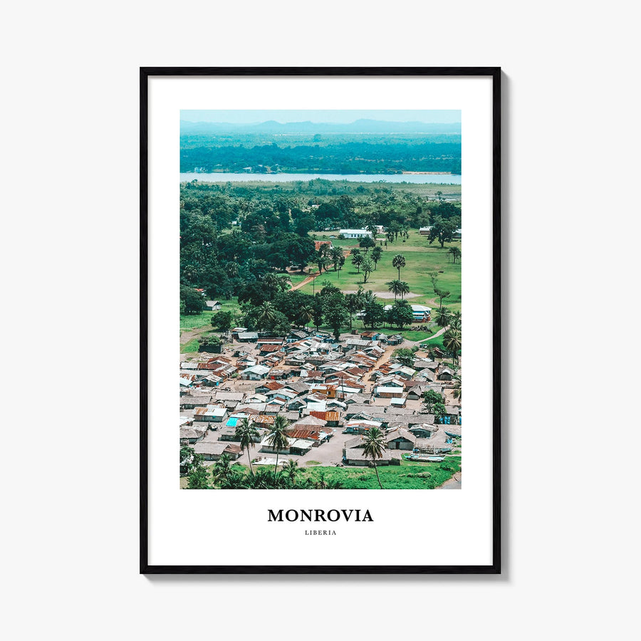 Monrovia no. 2 colorful classic poster of Liberia – vertical wall art, unframed print shown in interior mockup