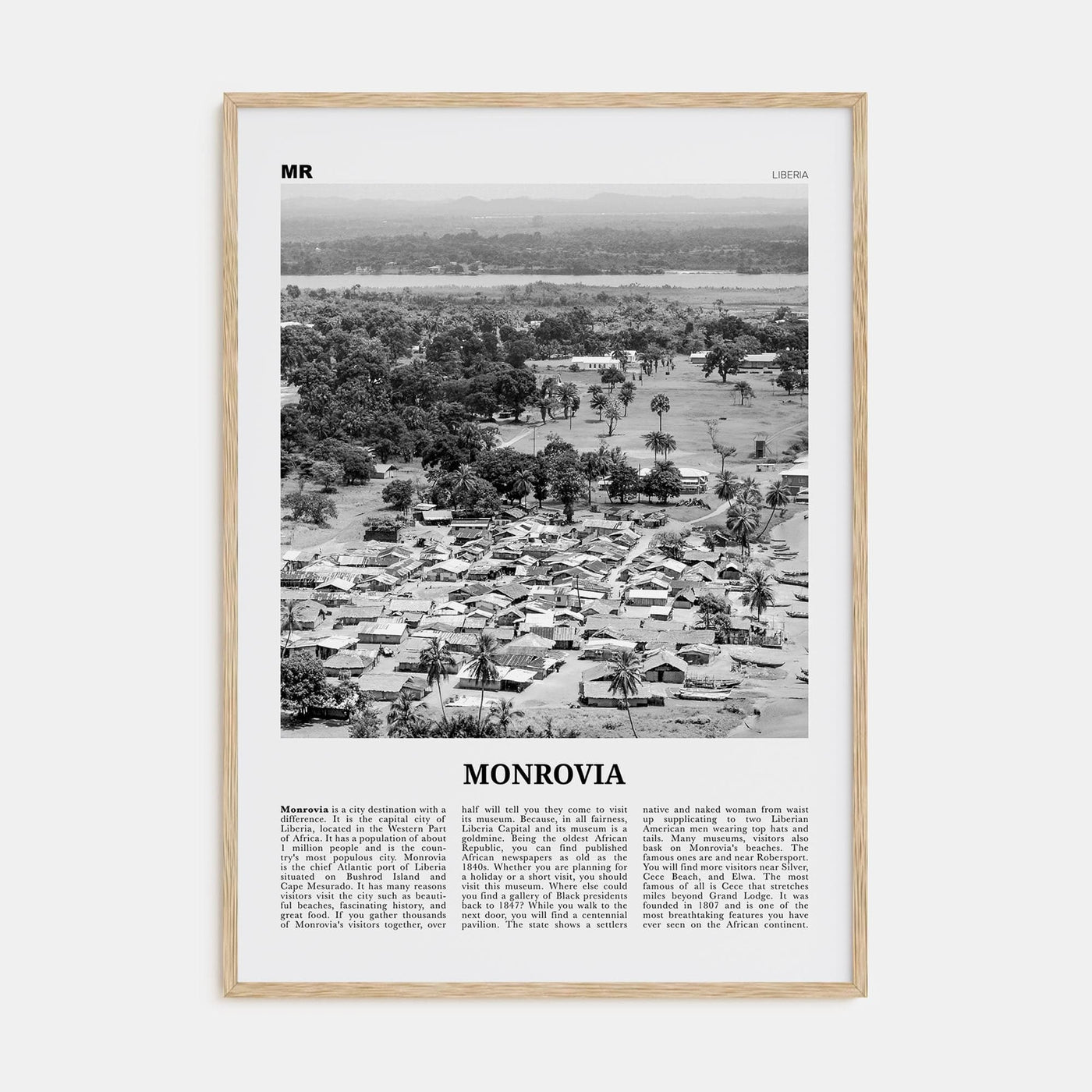 Monrovia Poster Natural Wood / 8x12 in Nbourhood Travel B&W Poster