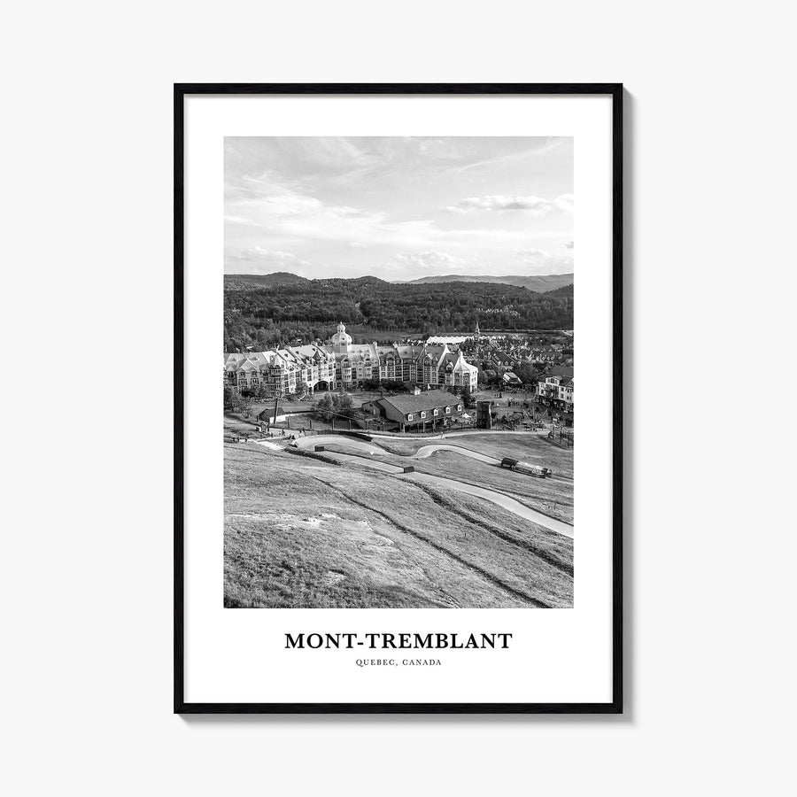 Mont-Tremblant black & white classic poster of Canada – vertical wall art, unframed print shown in interior mockup