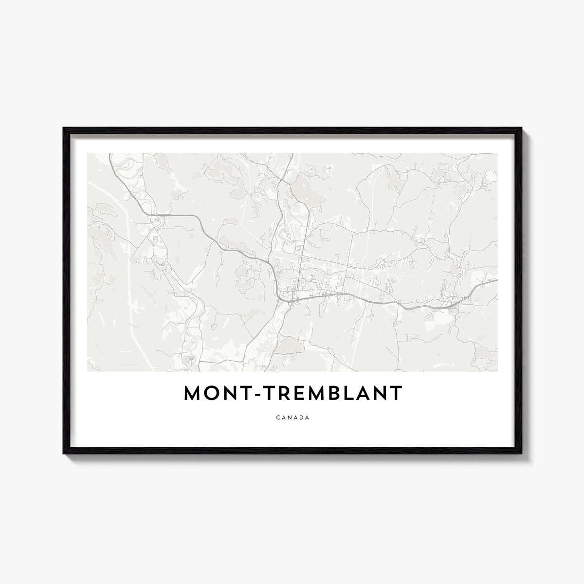 Mont-Tremblant black & white map poster of Canada – horizontal wall art, unframed print shown in interior mockup