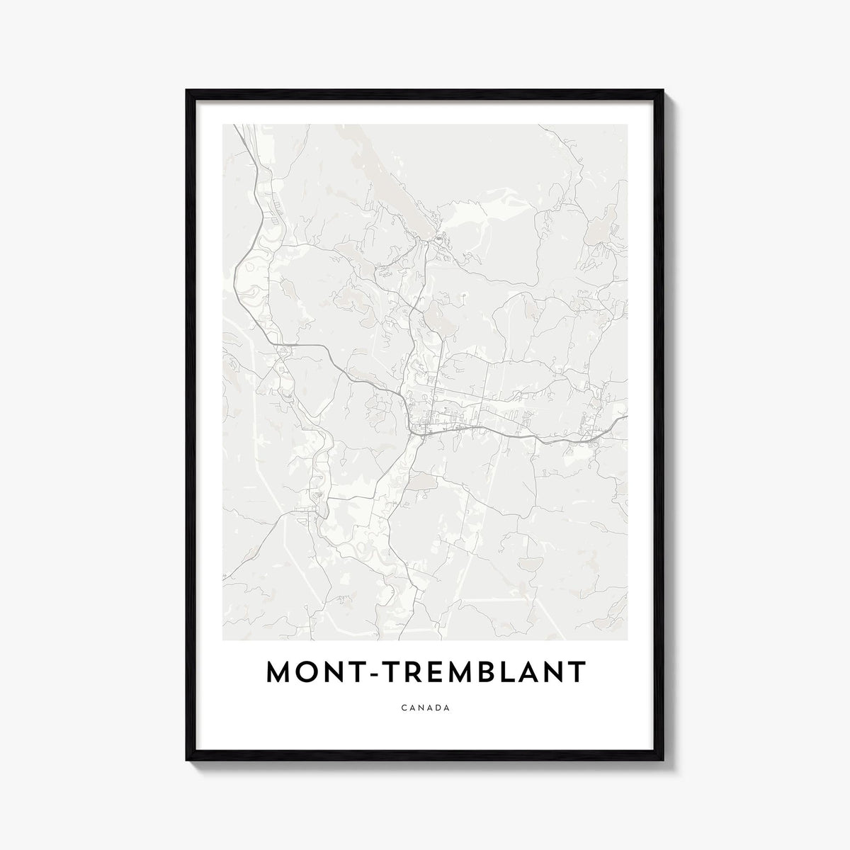 Mont-Tremblant black & white map poster of Canada – vertical wall art, unframed print shown in interior mockup