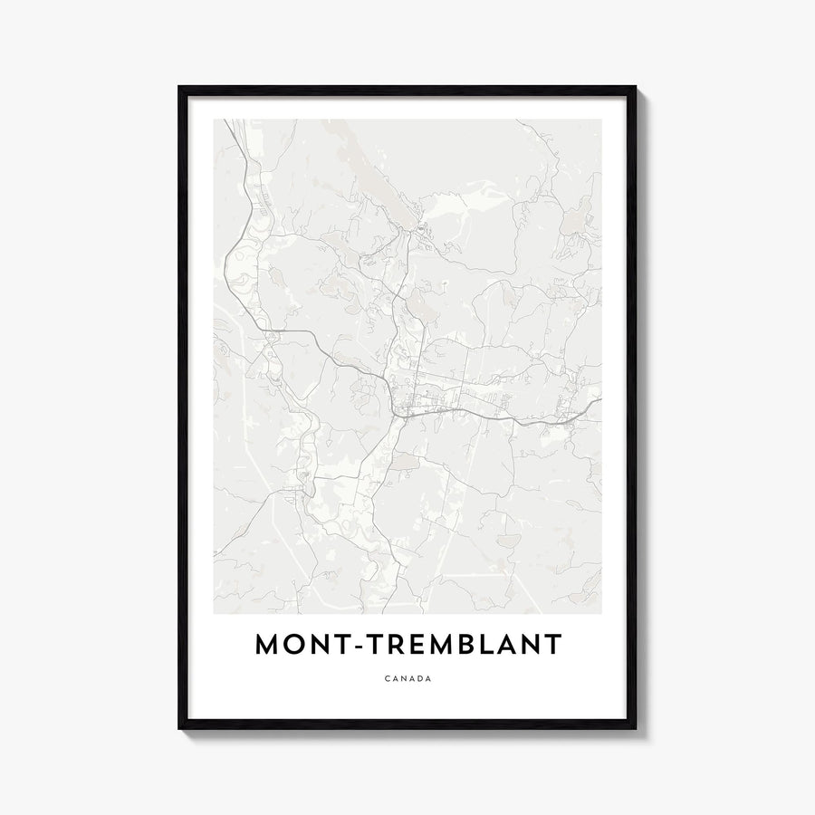 Mont-Tremblant black & white map poster of Canada – vertical wall art, unframed print shown in interior mockup