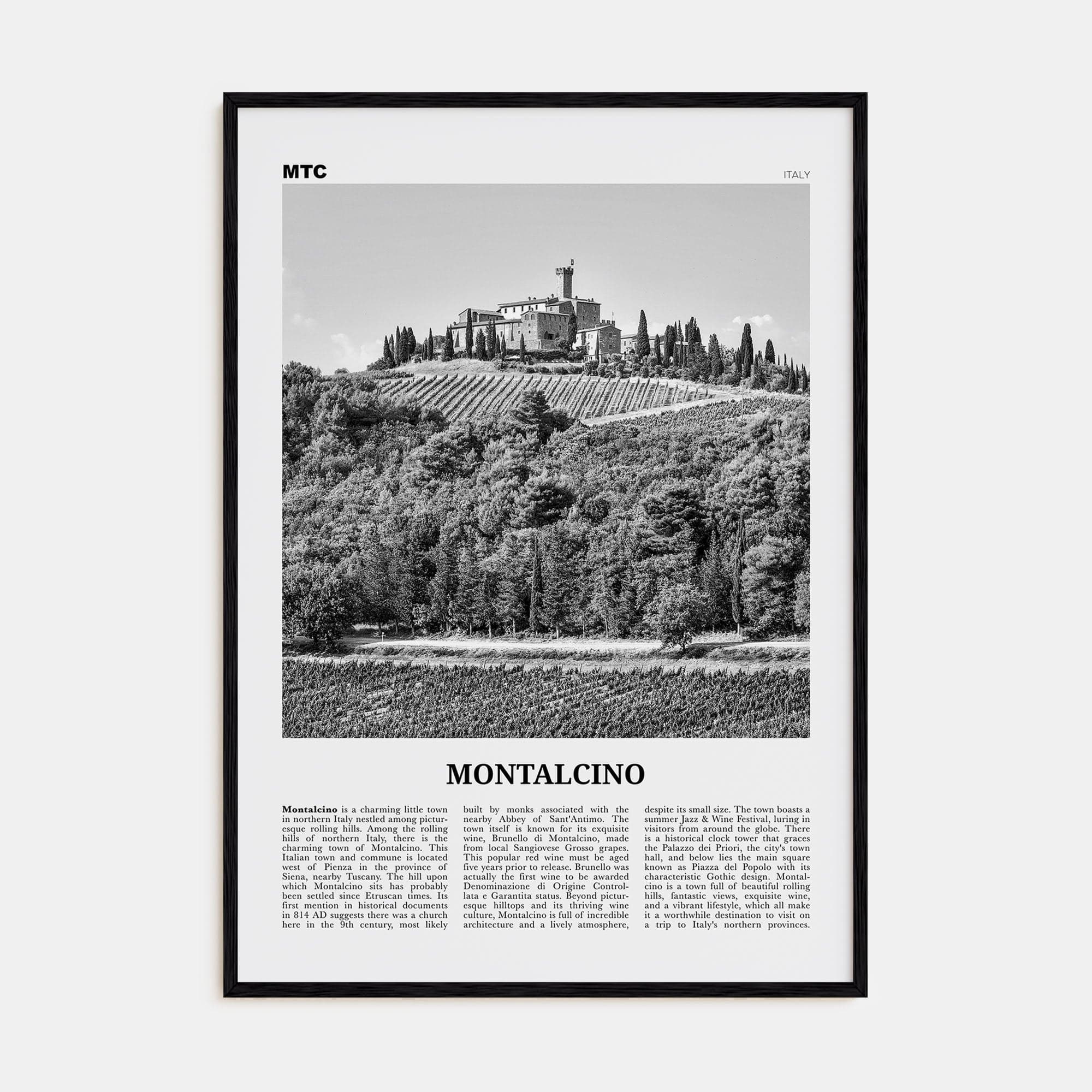 Montalcino Poster Black Wood / 8x12 in Nbourhood Travel B&W Poster