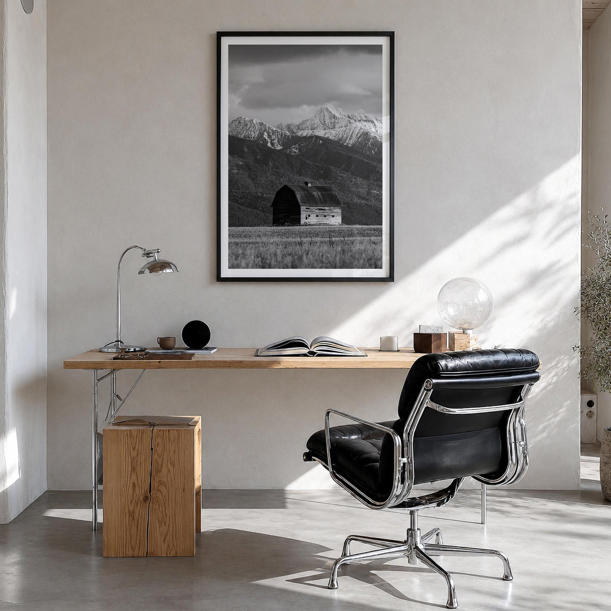 Montana no. 1 black & white photo poster of United States – vertical wall art in black wood frame with white border, hanging 