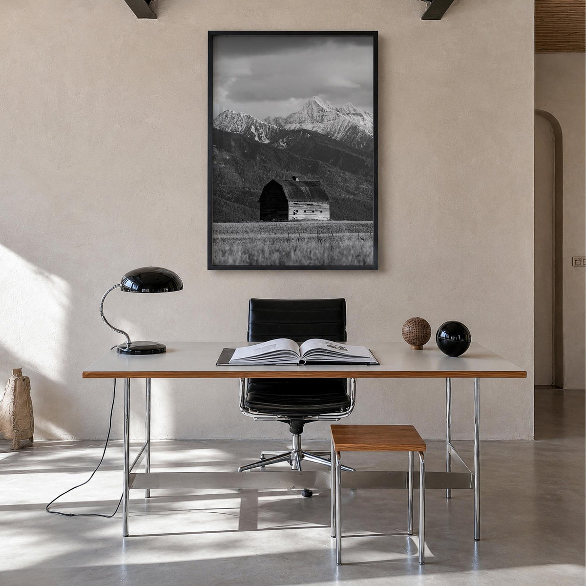 Montana no. 1 black & white photo poster of United States – vertical wall art in black wood frame, hanging on wall