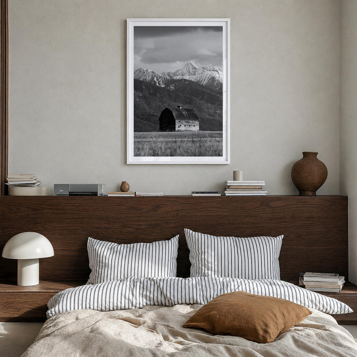 Montana no. 1 black & white photo poster of United States – vertical wall art in white wood frame with white border, hanging 