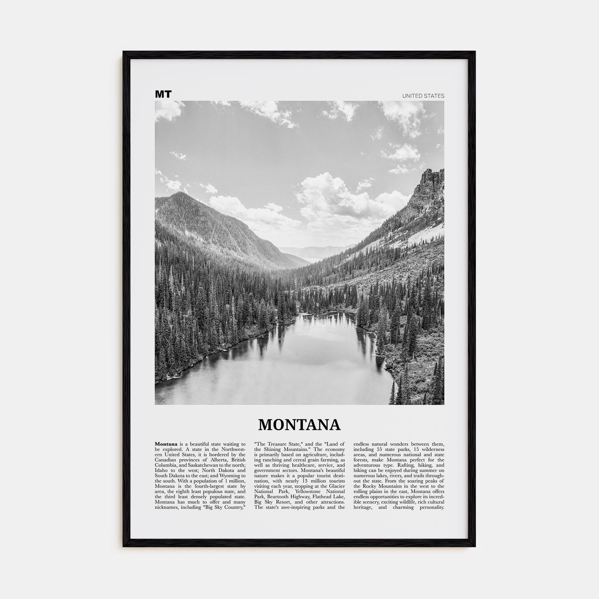 Montana No 1 Poster Black Wood / 8x12 in Nbourhood Travel B&W Poster