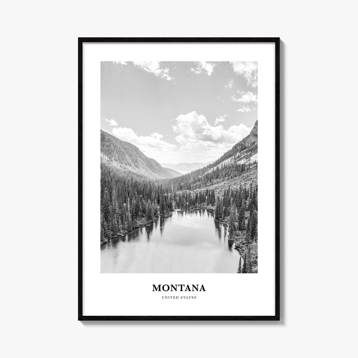 Montana no. 2 black & white classic poster of United States – vertical wall art, unframed print shown in interior mockup
