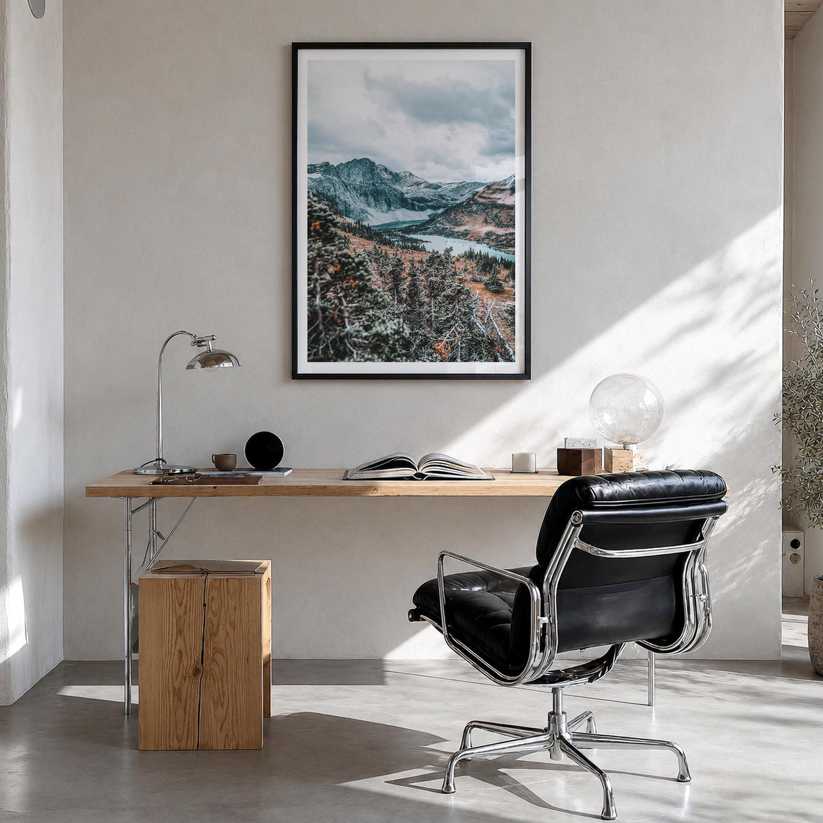 Montana no. 2 colorful photo poster of United States – vertical wall art in black wood frame with white border, hanging on wa