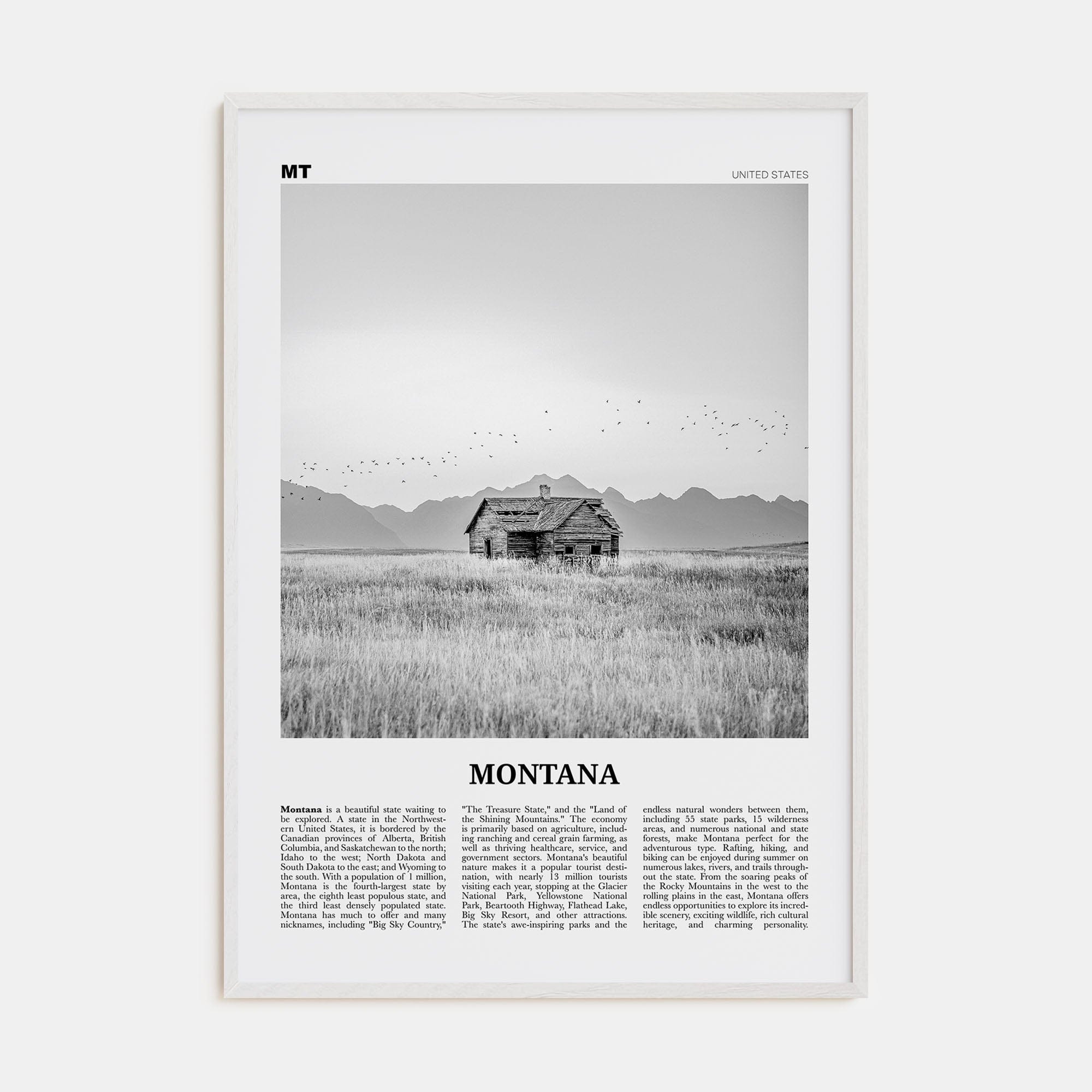 Montana No 2 Poster White Wood / 8x12 in Nbourhood Travel B&W Poster