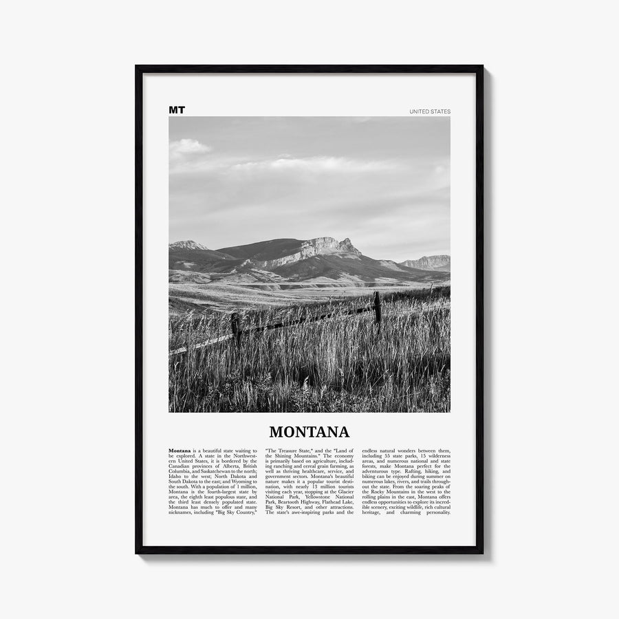 Montana no. 3 black & white newspaper poster of United States – vertical wall art, unframed print shown in interior mockup