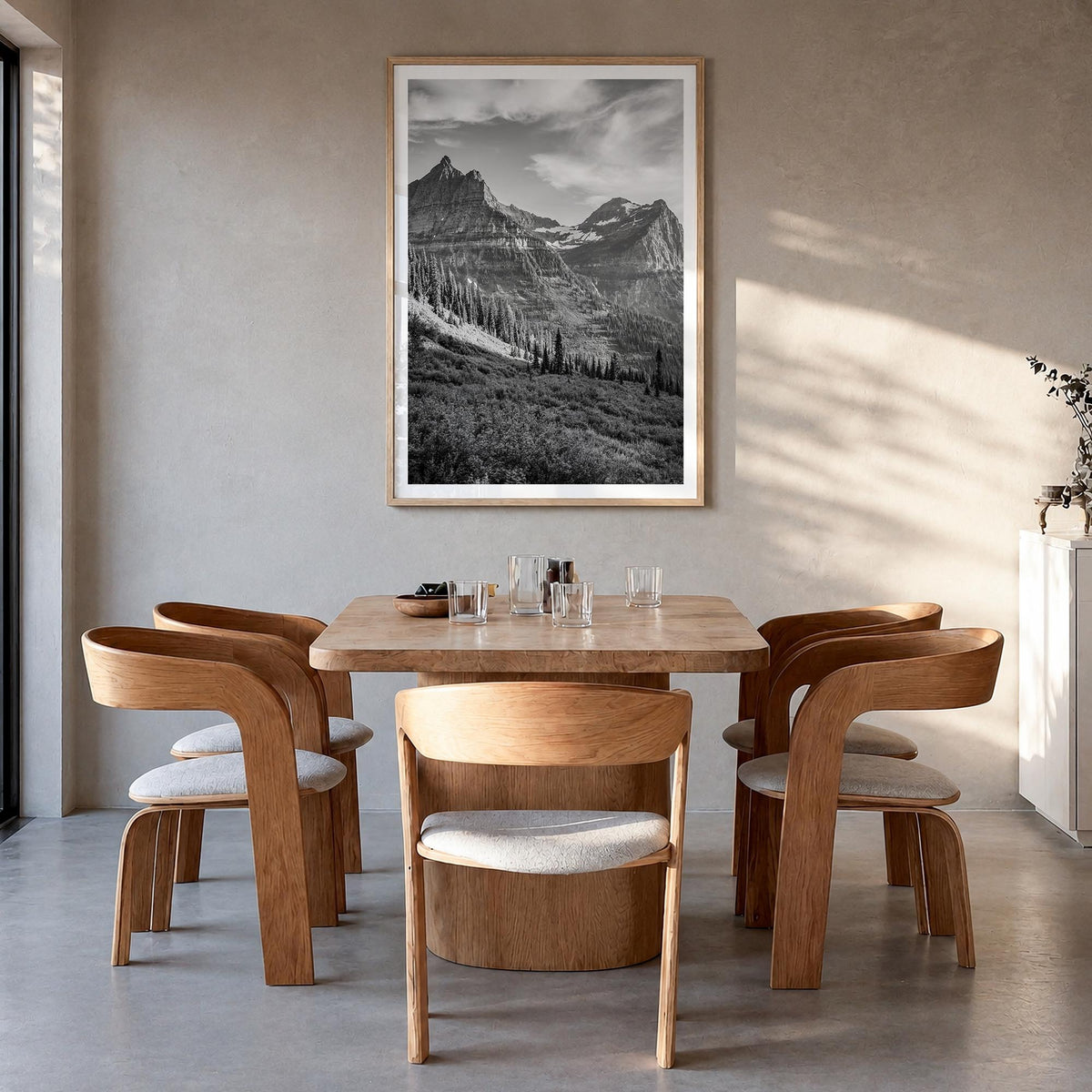 Montana no. 3 black & white photo poster of United States – vertical wall art in natural wood frame with white border, hangin