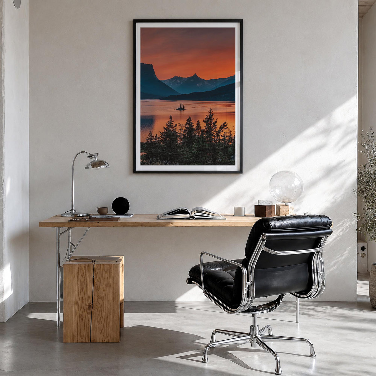 Montana no. 3 colorful photo poster of United States – vertical wall art in black wood frame with white border, hanging on wa