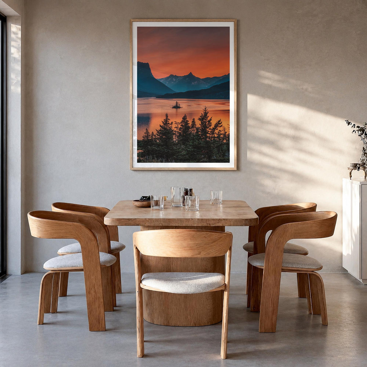 Montana no. 3 colorful photo poster of United States – vertical wall art in natural wood frame with white border, hanging on 