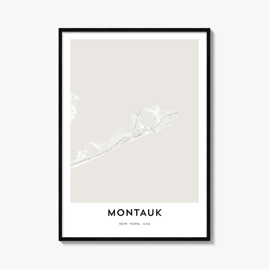 Montauk black & white map poster of New York, USA – vertical wall art, unframed print shown in interior mockup