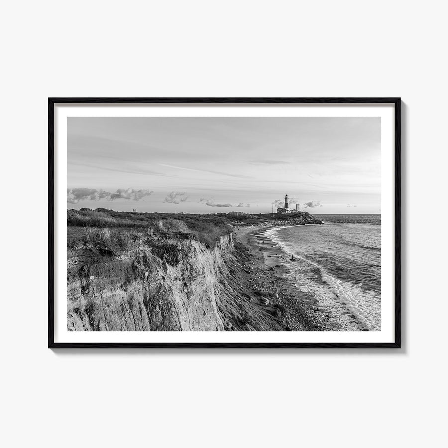 Montauk black & white photo poster of New York, USA – horizontal wall art, unframed print shown in interior mockup