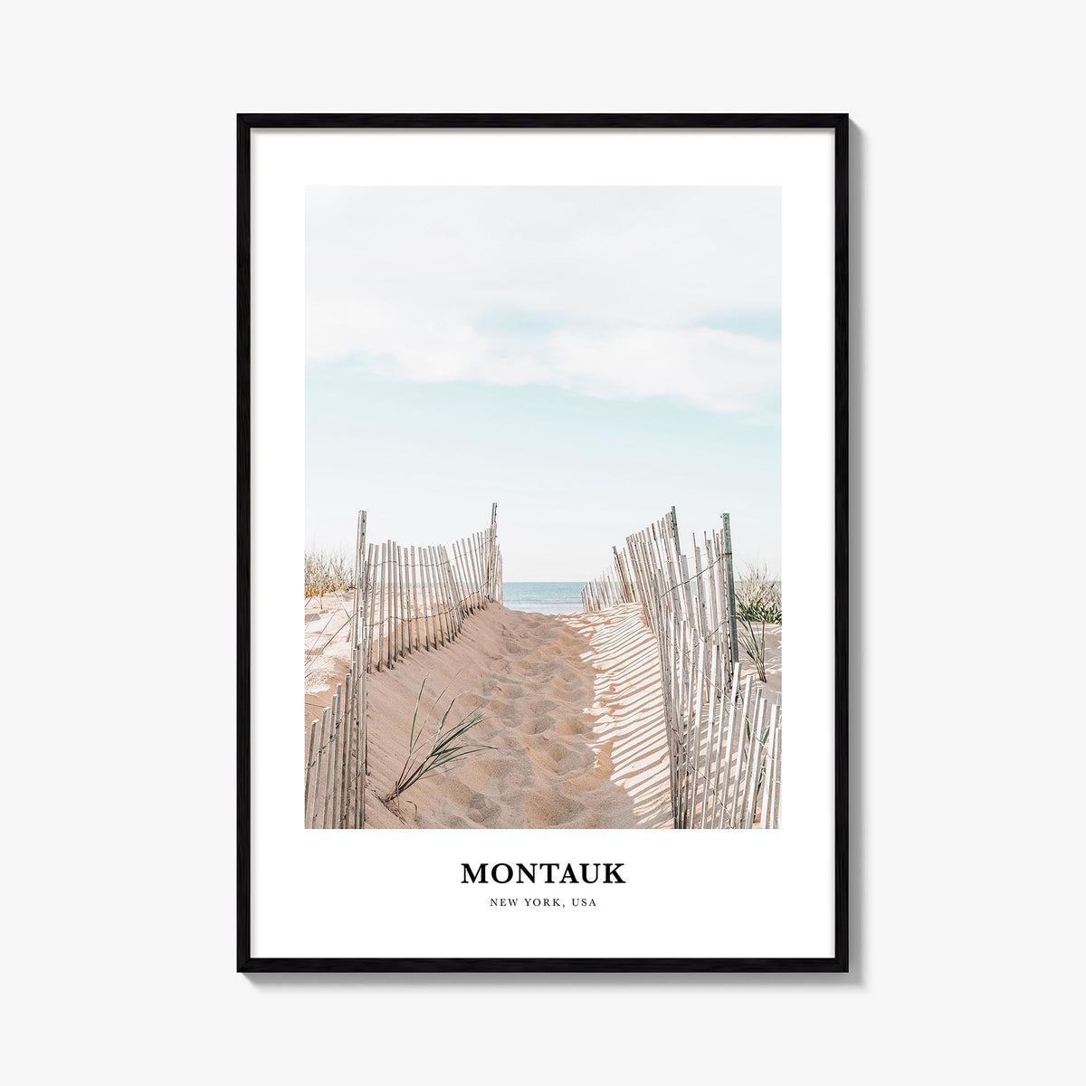 Montauk colorful classic poster of New York, USA – vertical wall art, unframed print shown in interior mockup