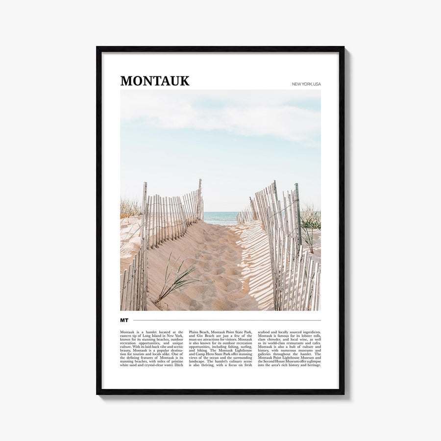 Montauk colorful travel poster of New York, USA – vertical wall art, unframed print shown in interior mockup