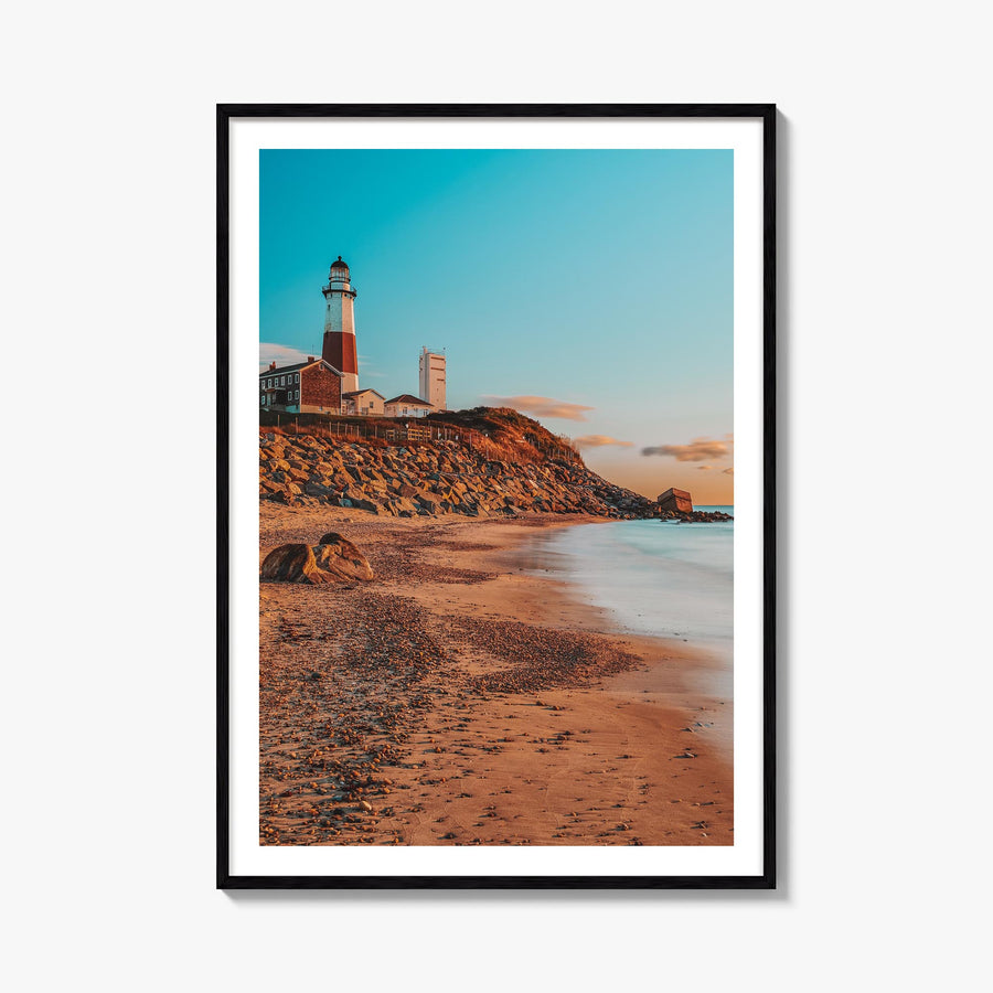 Montauk no. 1 colorful photo poster of New York, USA – vertical wall art, unframed print shown in interior mockup