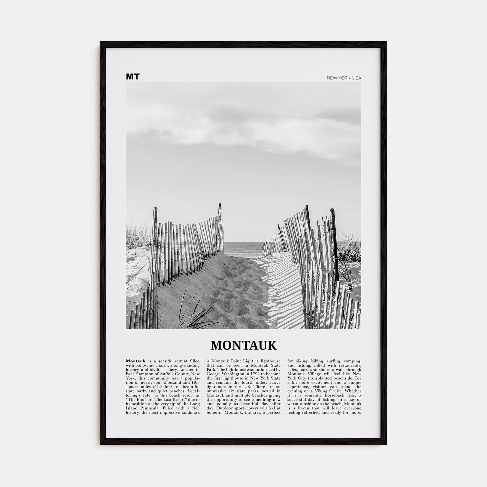 Montauk No 1 Poster Black Wood / 8x12 in Nbourhood Travel B&W Poster