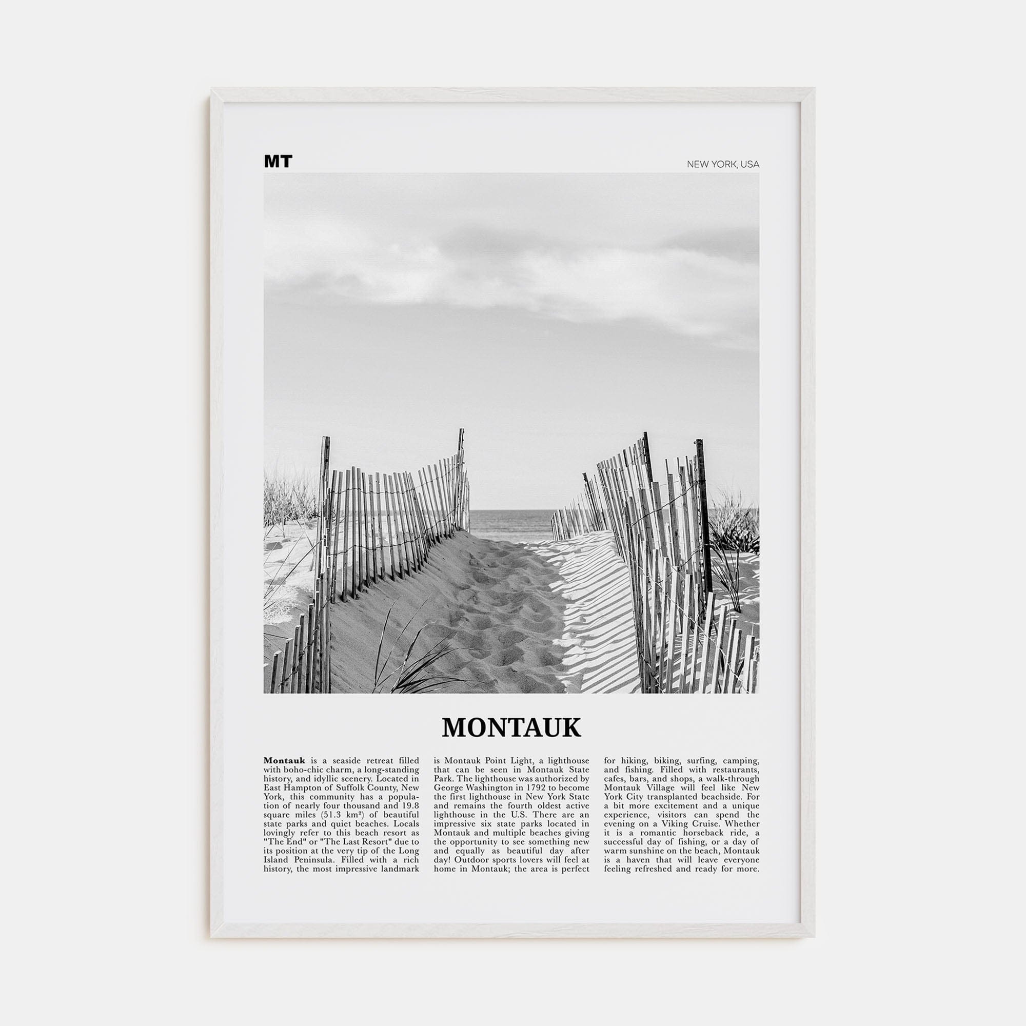 Montauk No 1 Poster White Wood / 8x12 in Nbourhood Travel B&W Poster