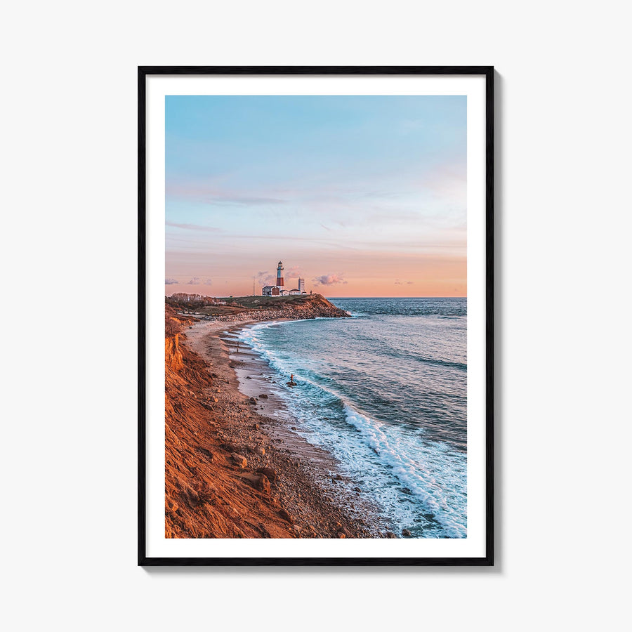 Montauk no. 2 colorful photo poster of New York, USA – vertical wall art, unframed print shown in interior mockup