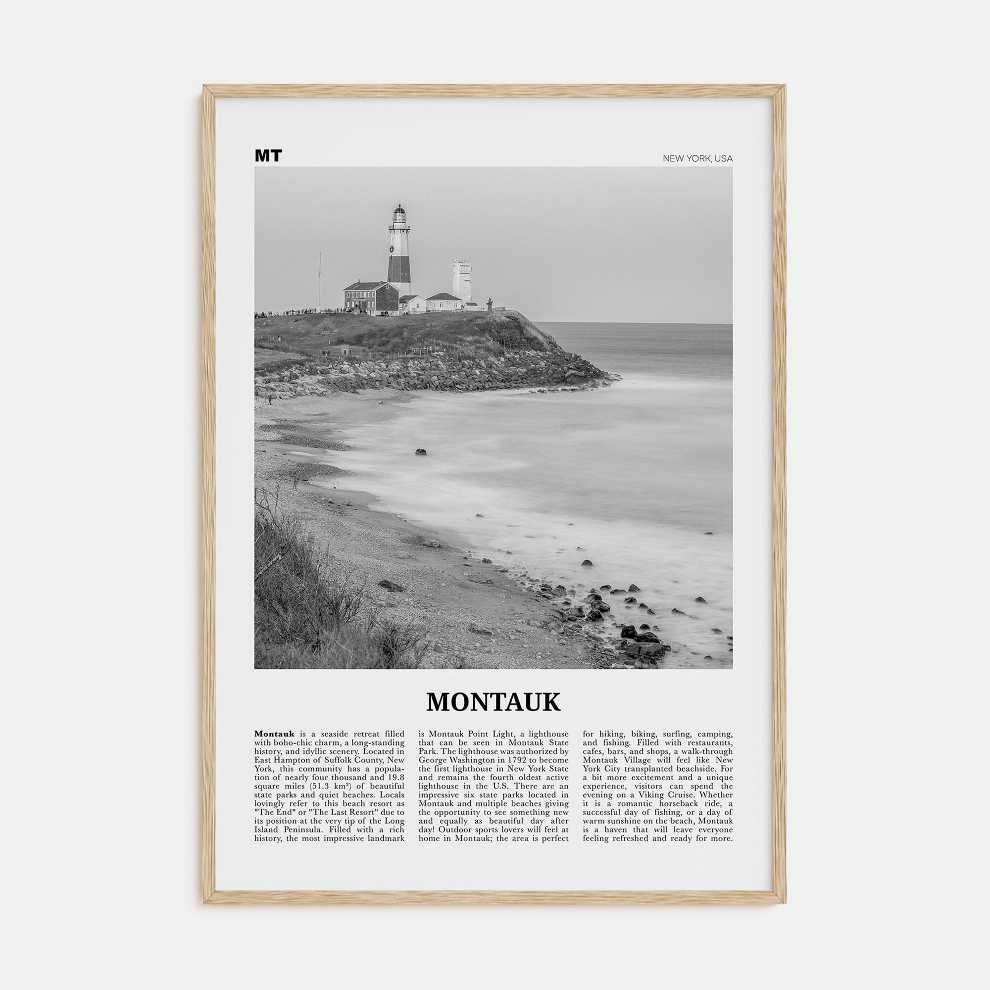 Montauk No 2 Poster Natural Wood / 8x12 in Nbourhood Travel B&W Poster