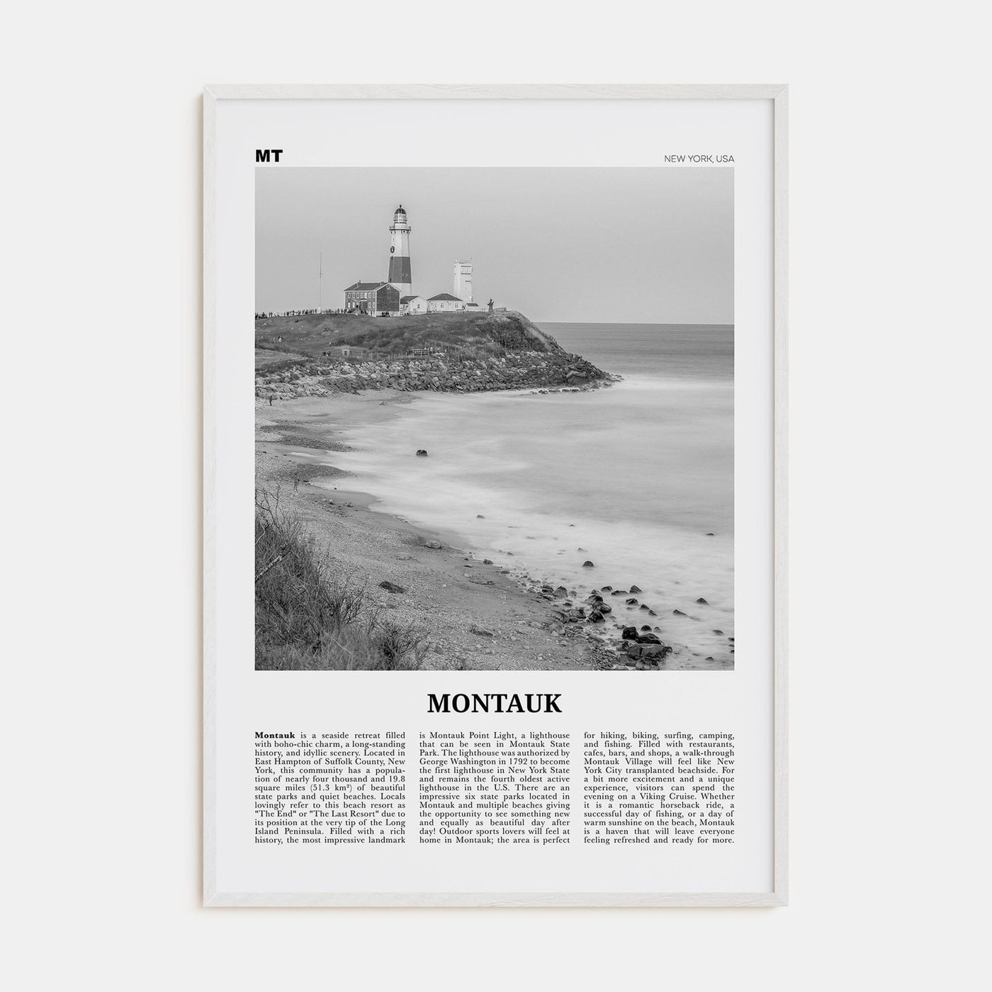 Montauk No 2 Poster White Wood / 8x12 in Nbourhood Travel B&W Poster