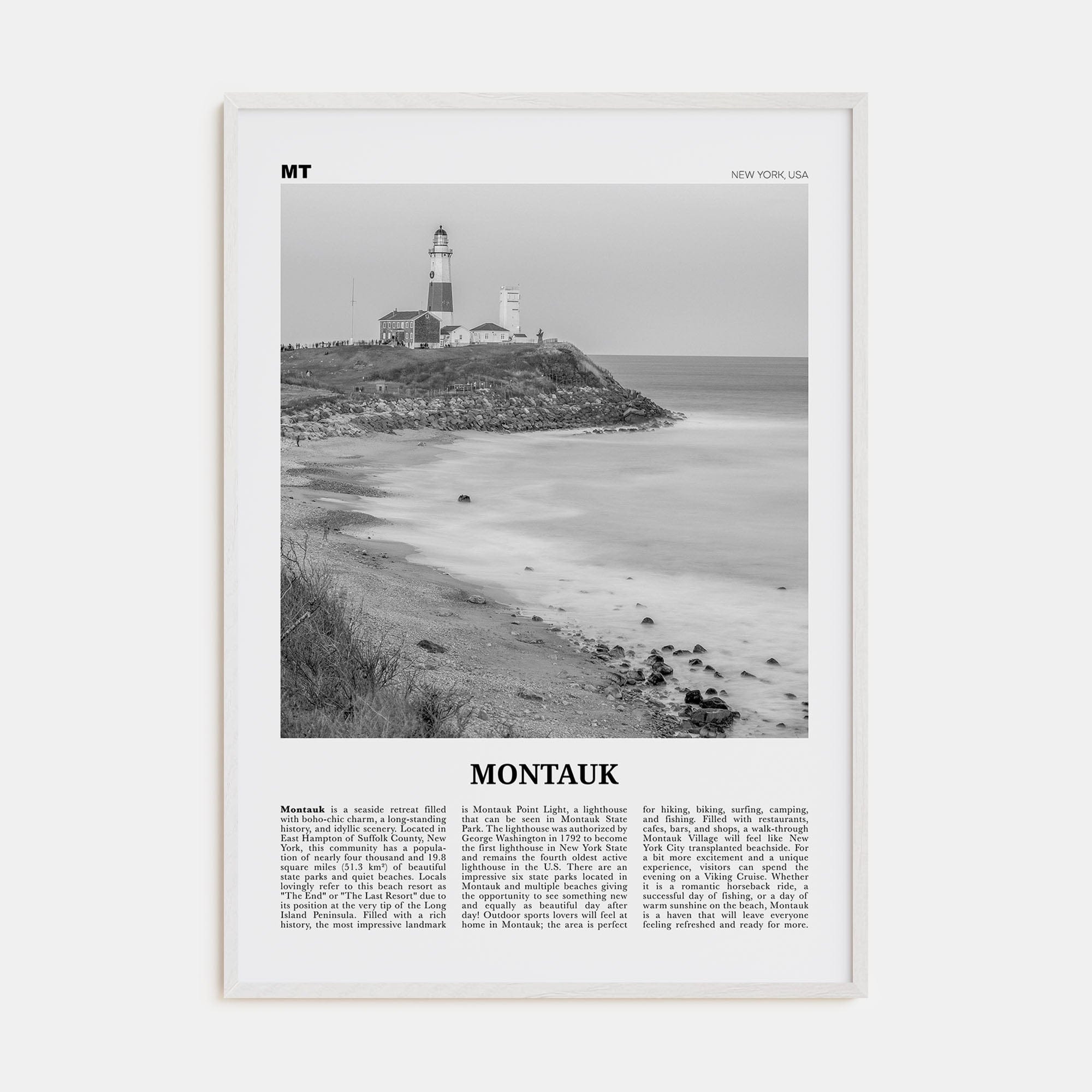 Montauk No 2 Poster White Wood / 8x12 in Nbourhood Travel B&W Poster