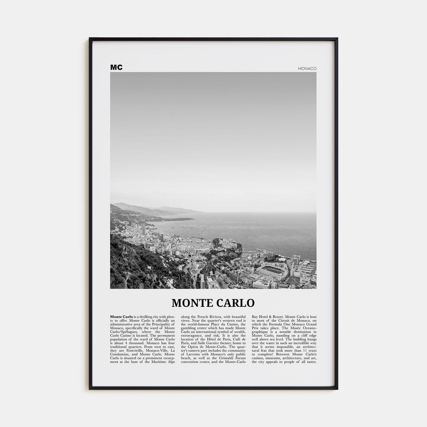 Monte Carlo Poster None / 8x12 in Nbourhood Travel B&W Poster