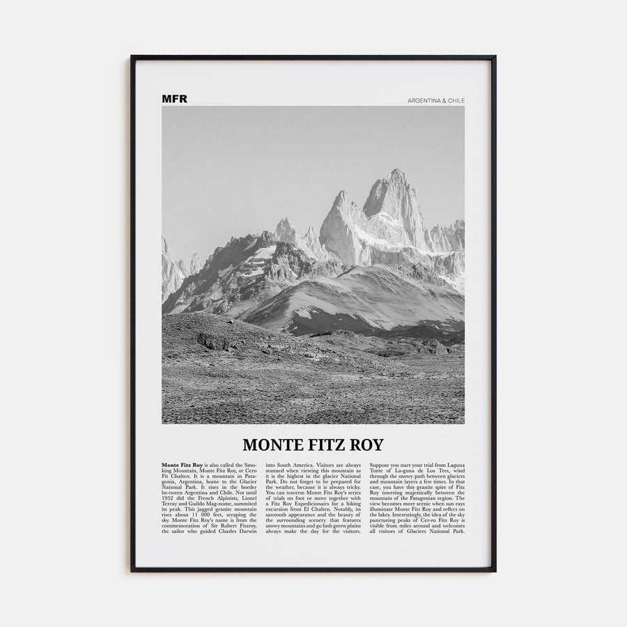 Monte Fitz Roy Poster None / 8x12 in Nbourhood Travel B&W Poster