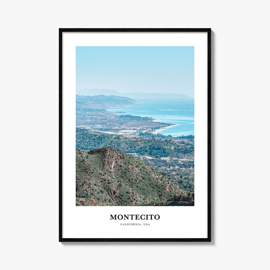 Montecito colorful classic poster of California, USA – vertical wall art, unframed print shown in interior mockup