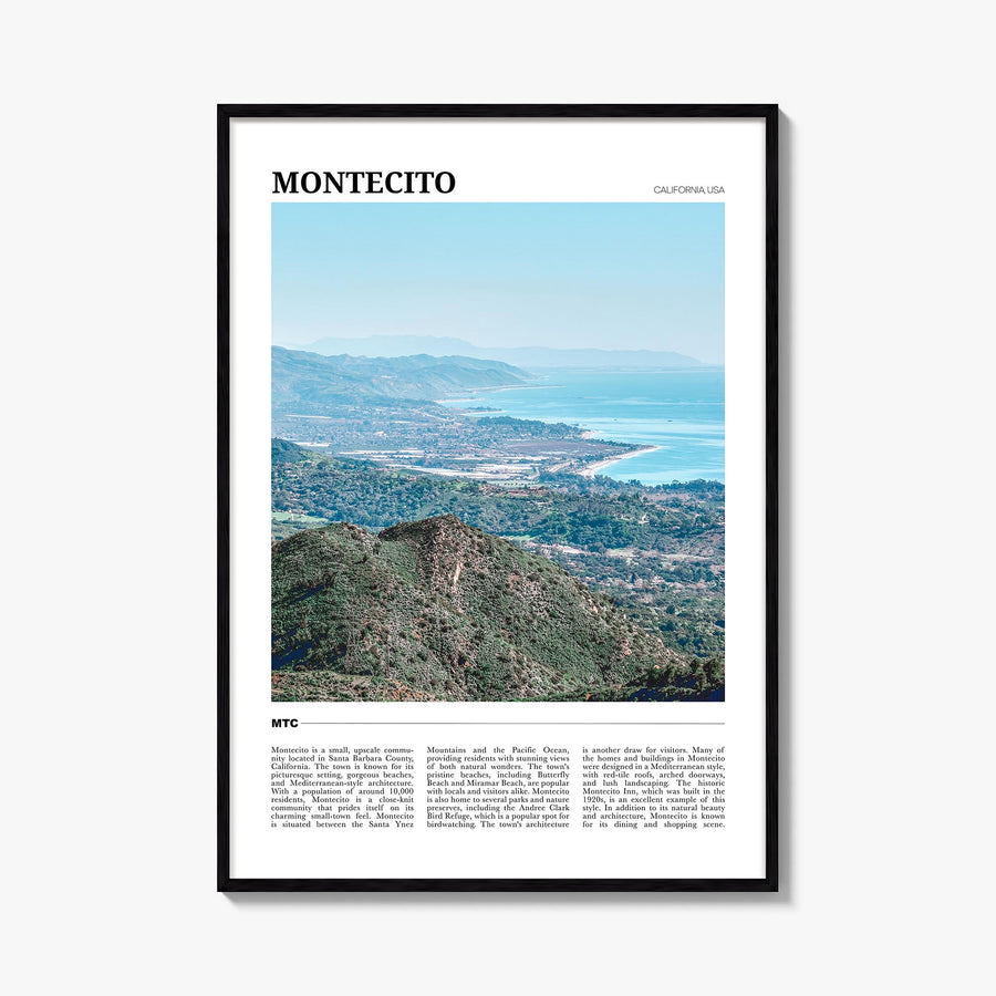 Montecito colorful travel poster of California, USA – vertical wall art, unframed print shown in interior mockup