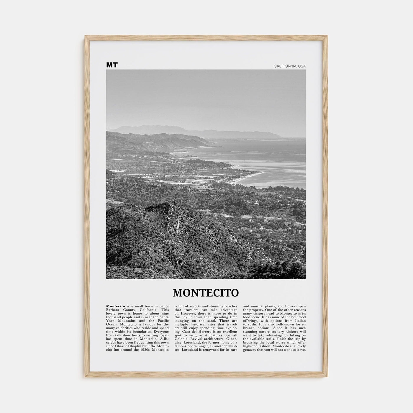 Montecito Poster Natural Wood / 8x12 in Nbourhood Travel B&W Poster