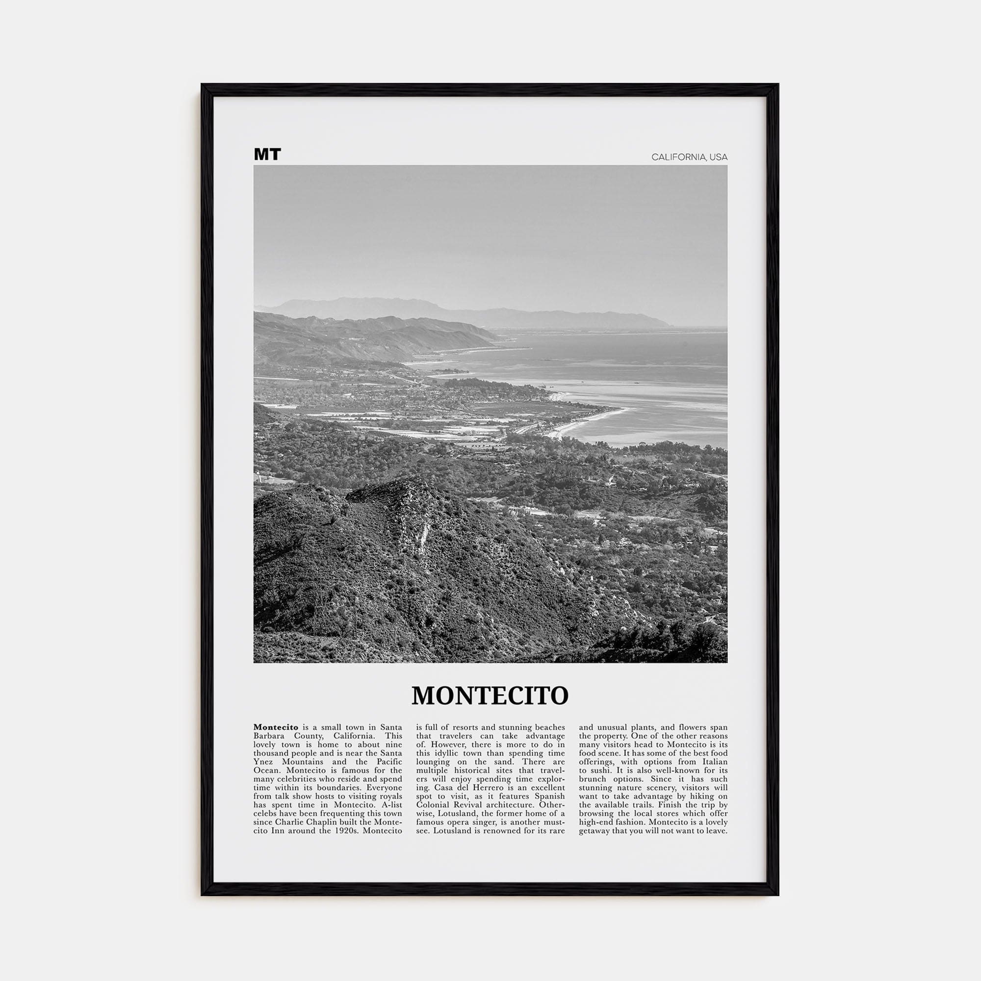 Montecito Poster Black Wood / 8x12 in Nbourhood Travel B&W Poster