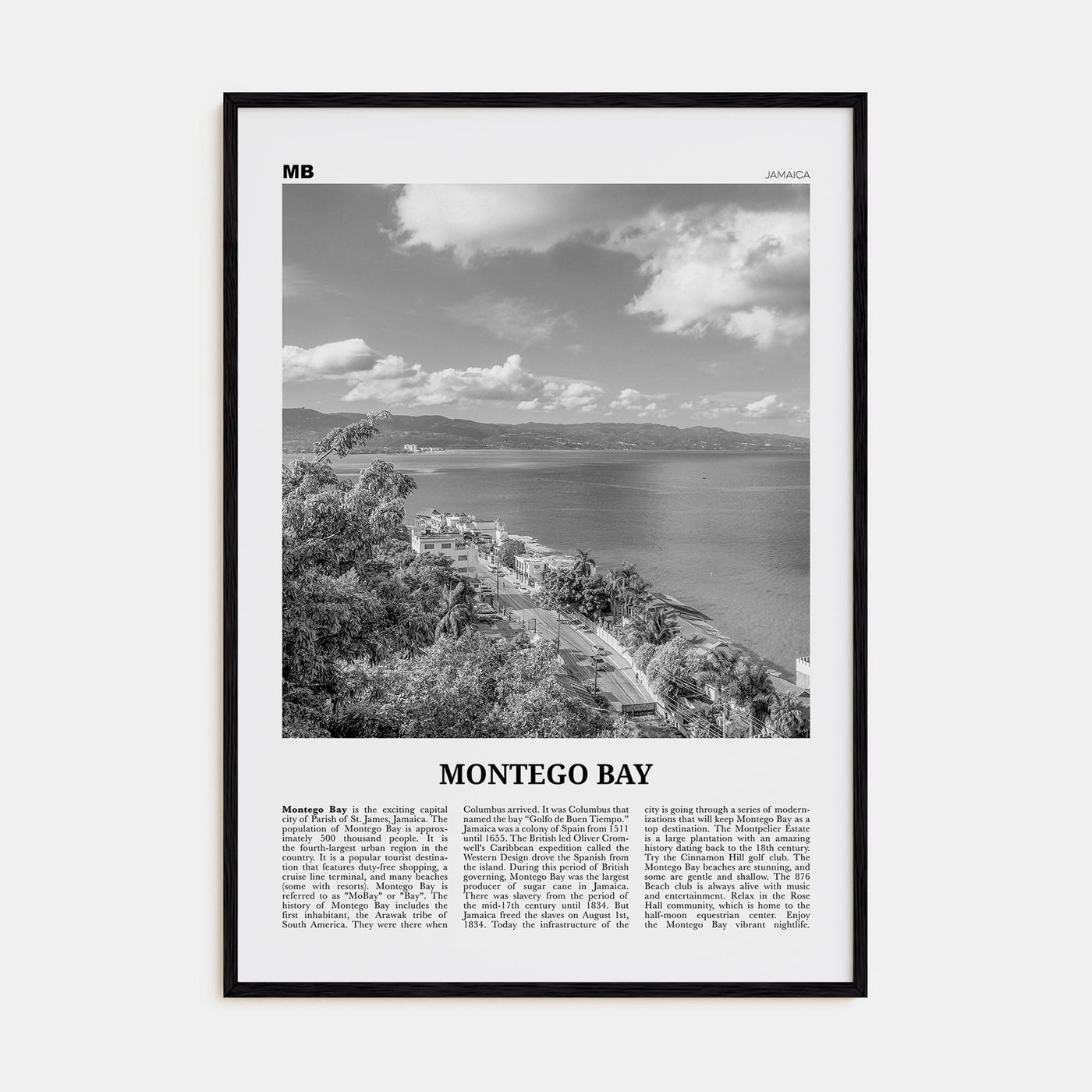 Montego Bay Poster Black Wood / 8x12 in Nbourhood Travel B&W Poster