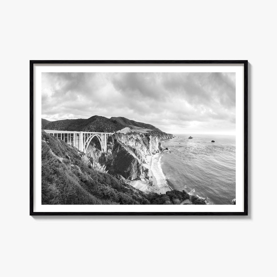 Monterey black & white photo poster of California, USA – horizontal wall art, unframed print shown in interior mockup