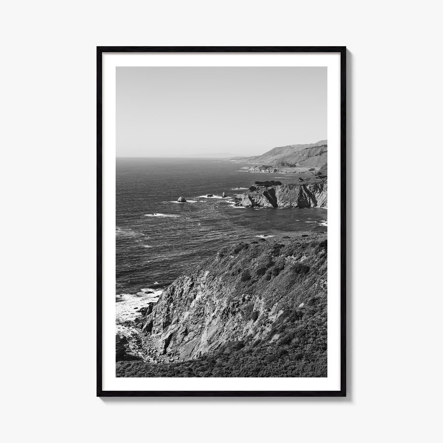 Monterey black & white photo poster of California, USA – vertical wall art, unframed print shown in interior mockup