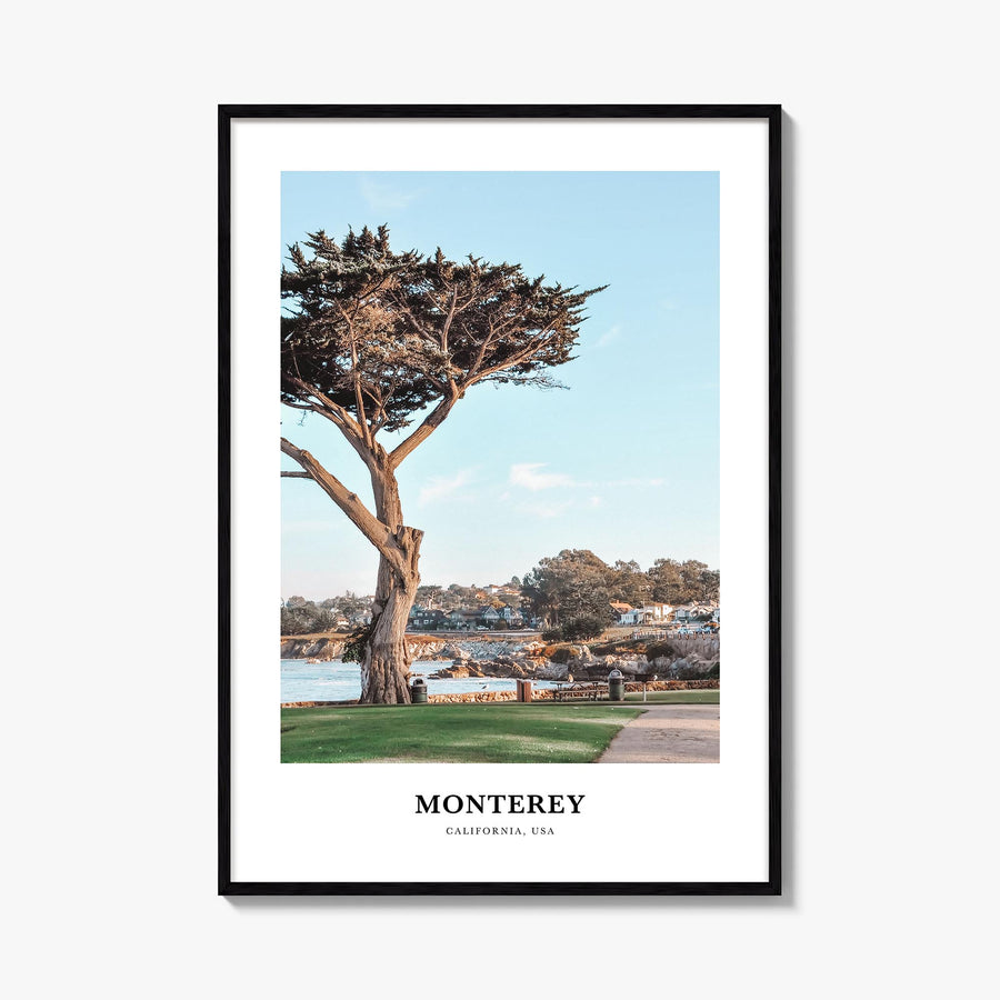 Monterey colorful classic poster of California, USA – vertical wall art, unframed print shown in interior mockup