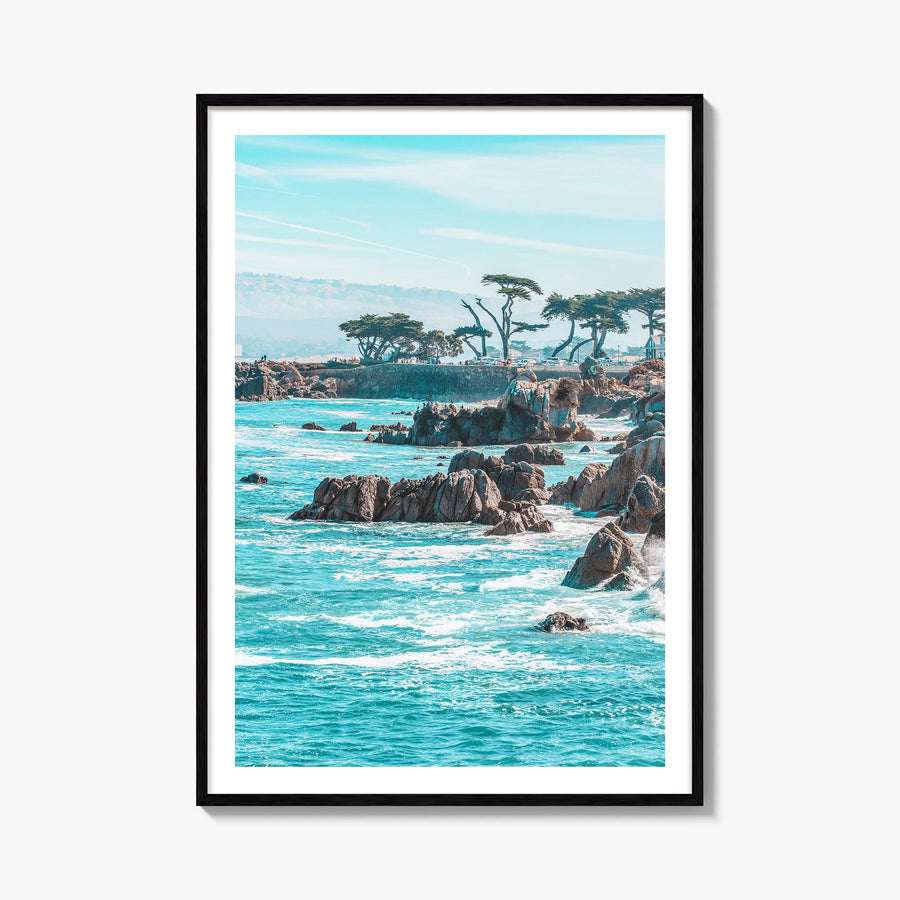 Monterey colorful photo poster of California, USA – vertical wall art, unframed print shown in interior mockup