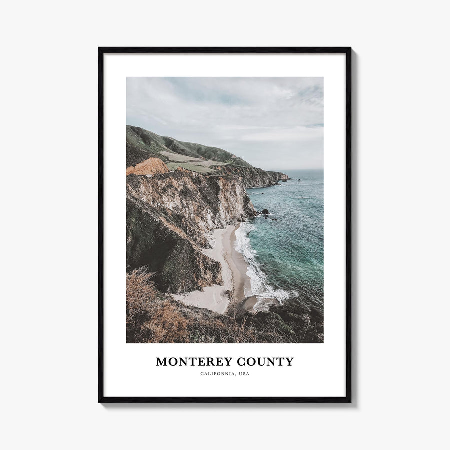 Monterey County colorful classic poster of California, USA – vertical wall art, unframed print shown in interior mockup