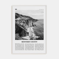 Monterey County Poster White Wood / 8x12 in Nbourhood Travel B&W Poster