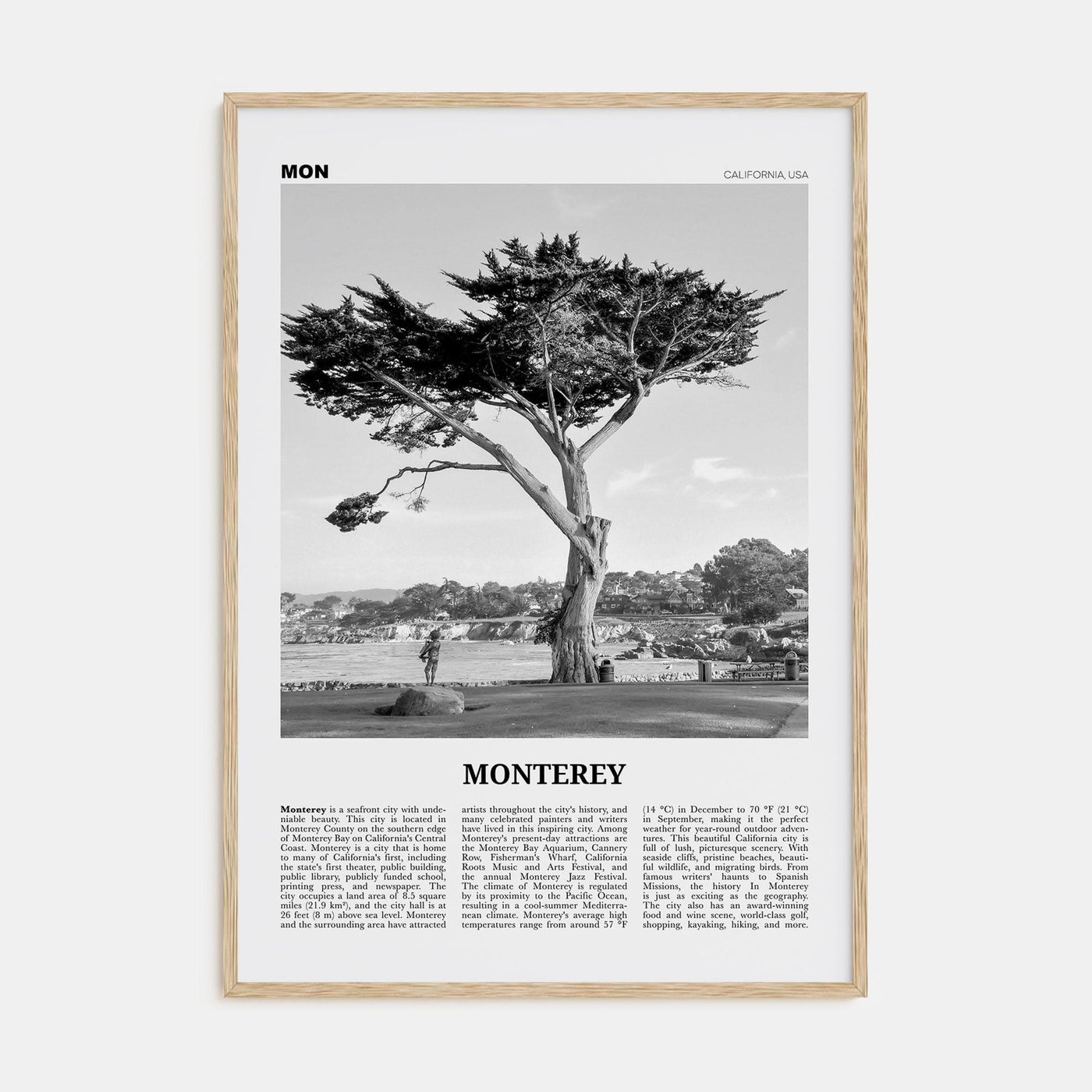 Monterey Poster Natural Wood / 8x12 in Nbourhood Travel B&W Poster