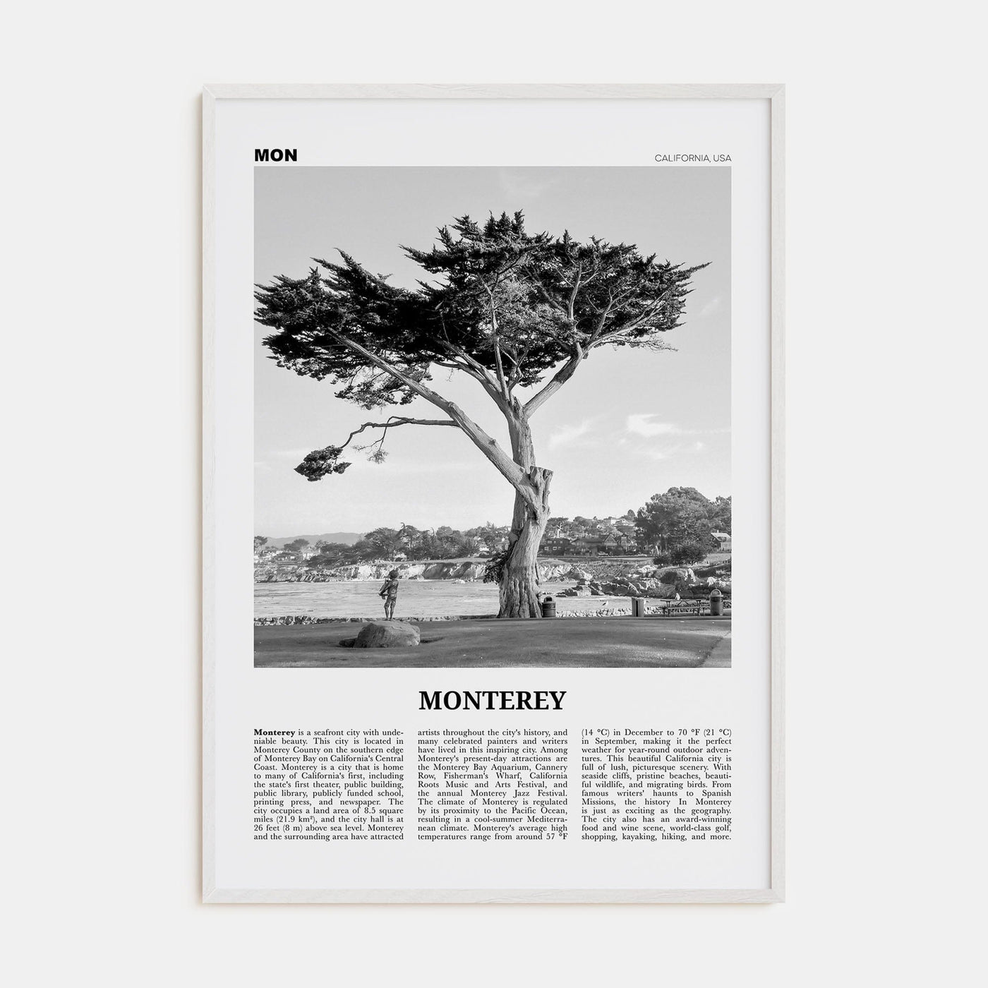 Monterey Poster White Wood / 8x12 in Nbourhood Travel B&W Poster