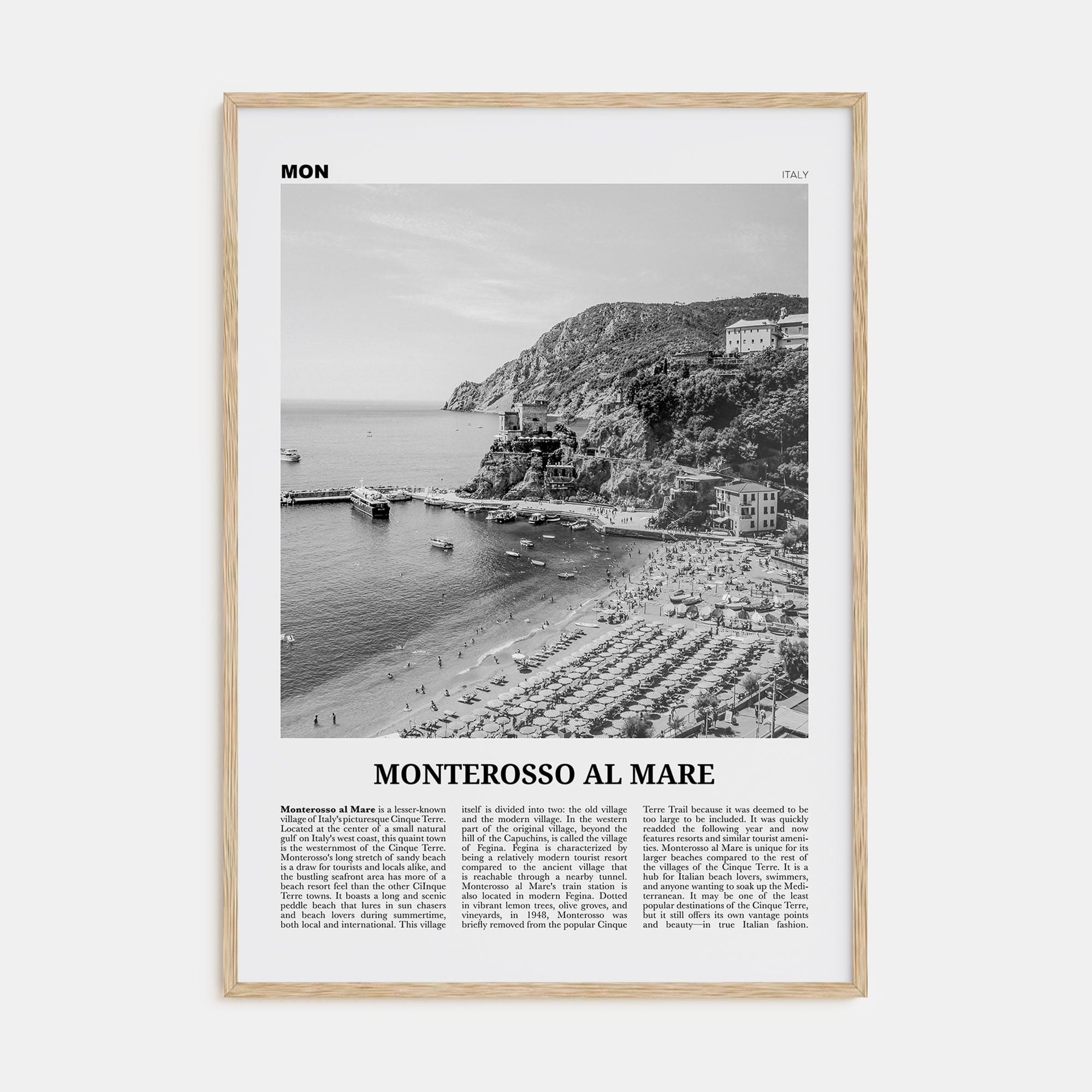 Monterosso al Mare Poster Natural Wood / 8x12 in Nbourhood Travel B&W Poster